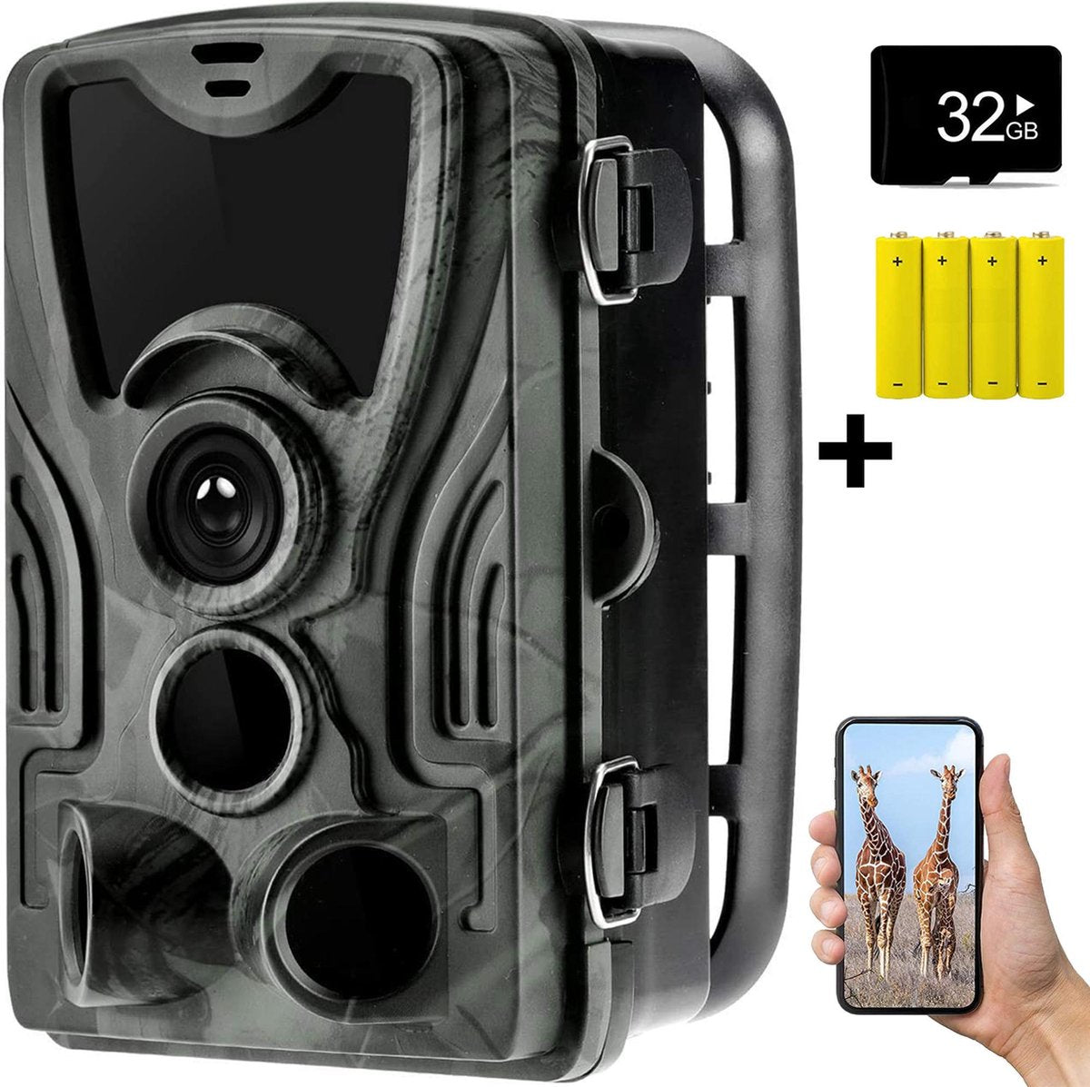 Wildcamera - Waterdichte camera - 30MP & 4K Ultra HD - Wildlife Camera - Incl. Batterijen & 32GD kaart - Action Camera - Wifi Camera - Wildcamera met Nachtzicht - Wifi - Camera - Action Cam