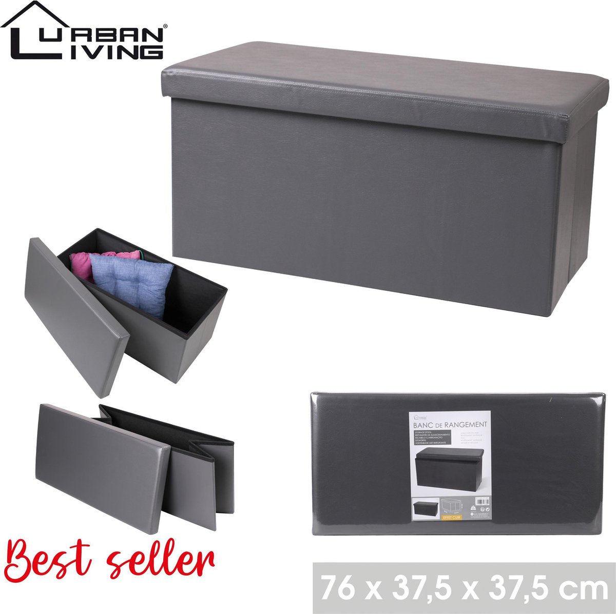 OPBERGBANK OPVOUWBAAR GRIJS 76 X 37.5 X 37.5 CM