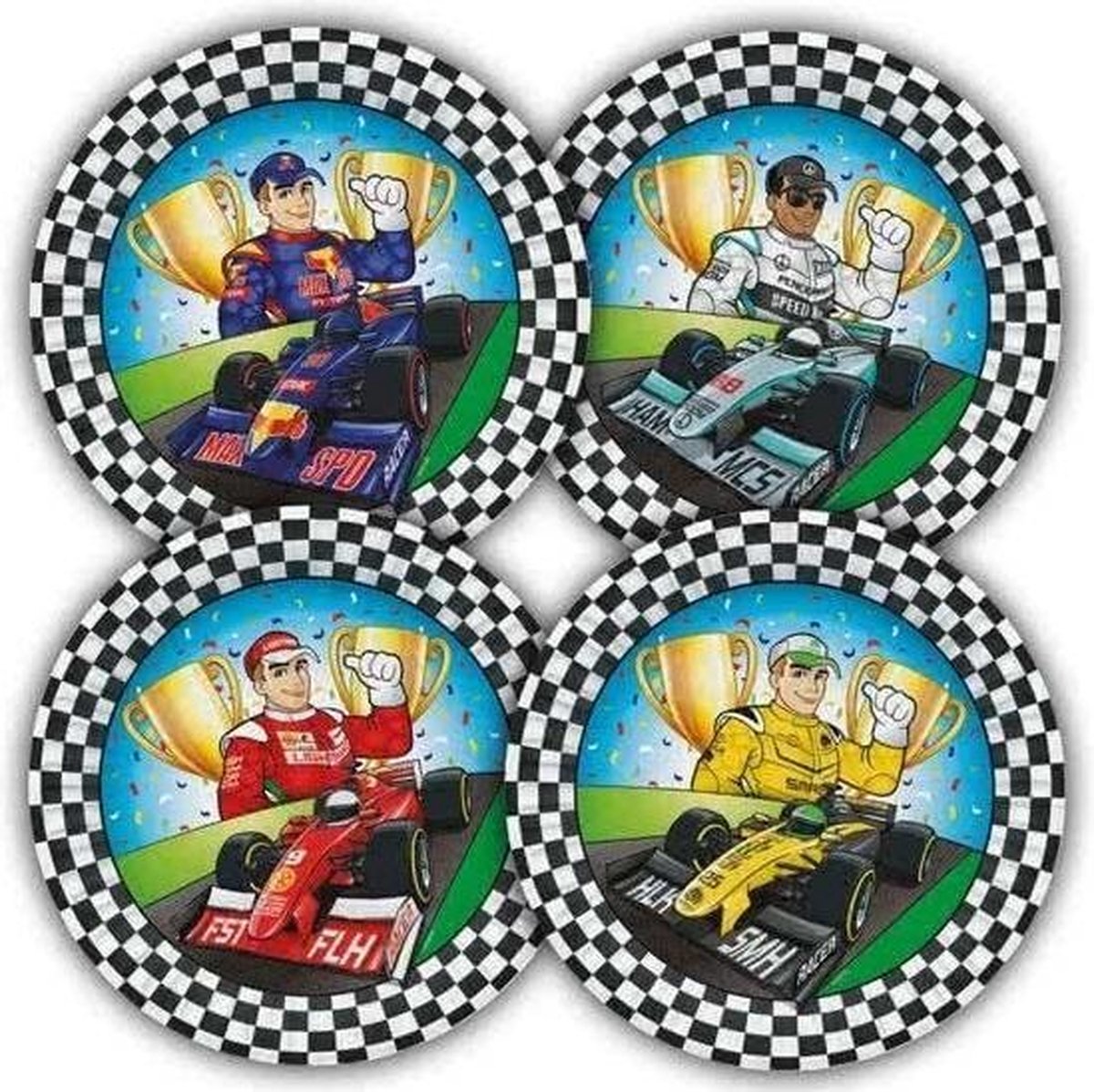 16x Race/Formule 1 thema bordjes 23 cm - thema feest bordjes