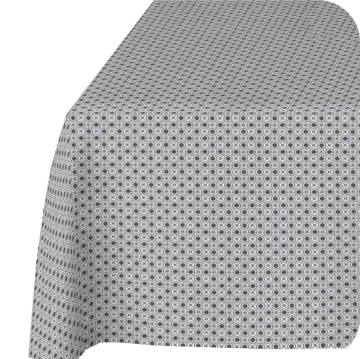 MixMamas Tafelkleed Gecoat Rondjes Vierkantjes- 140 x 250 cm - Grijs