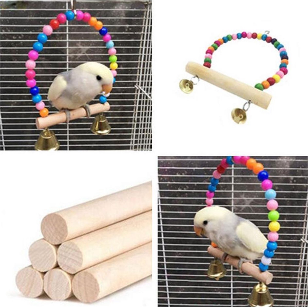Schommel voor parkieten of andere kleine vogels met belletjes