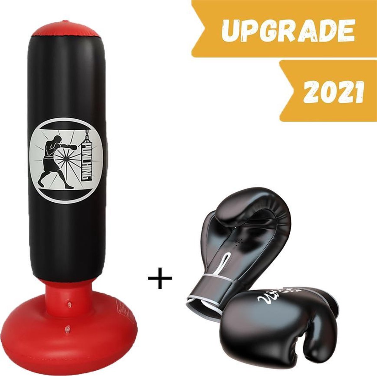Complete Boks Set Opblaasbare Bokszak + GRATIS Bokshandschoenen - Boksbal - Bokspaal - Kinderen - Volwassenen - Bokshandschoenen dames - Boksen - Staande Boksbal met Stevige Vulbare Voet - Sport - 160cm hoog - Zwart/Rood