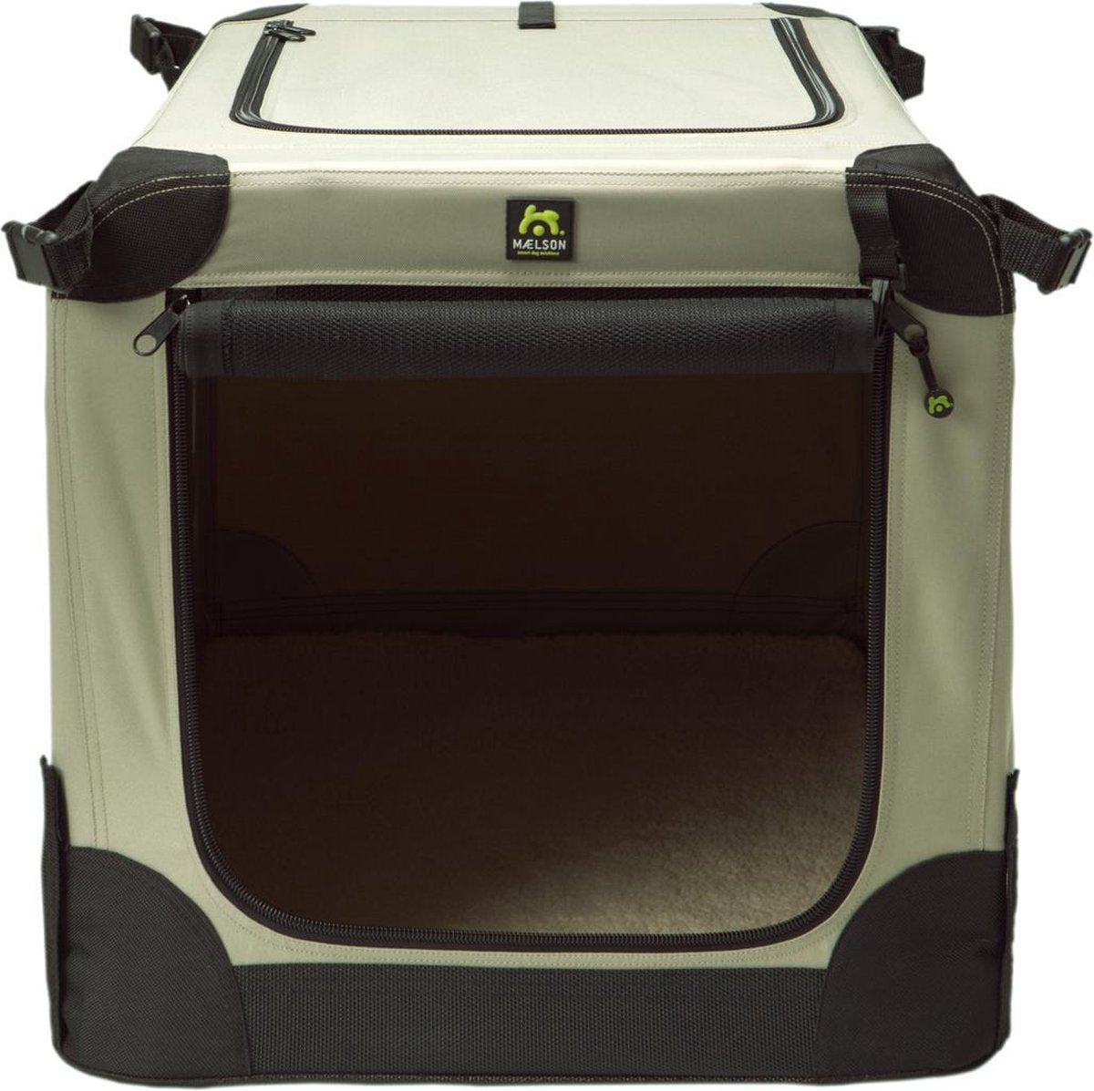 Maelson Soft Kennel - Robuuste hondenbench van zacht materiaal - Opvouwbare kennel met stevig stalen binnenframe - Beige/zwart - XXS / XS / S / M / L / XL / XXL - 72 S