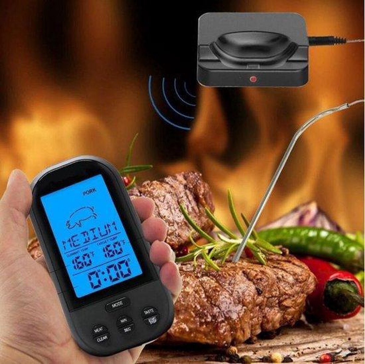 Draadloze vleesthermometer/BBQ thermometer - Zwart - 0° - 250°