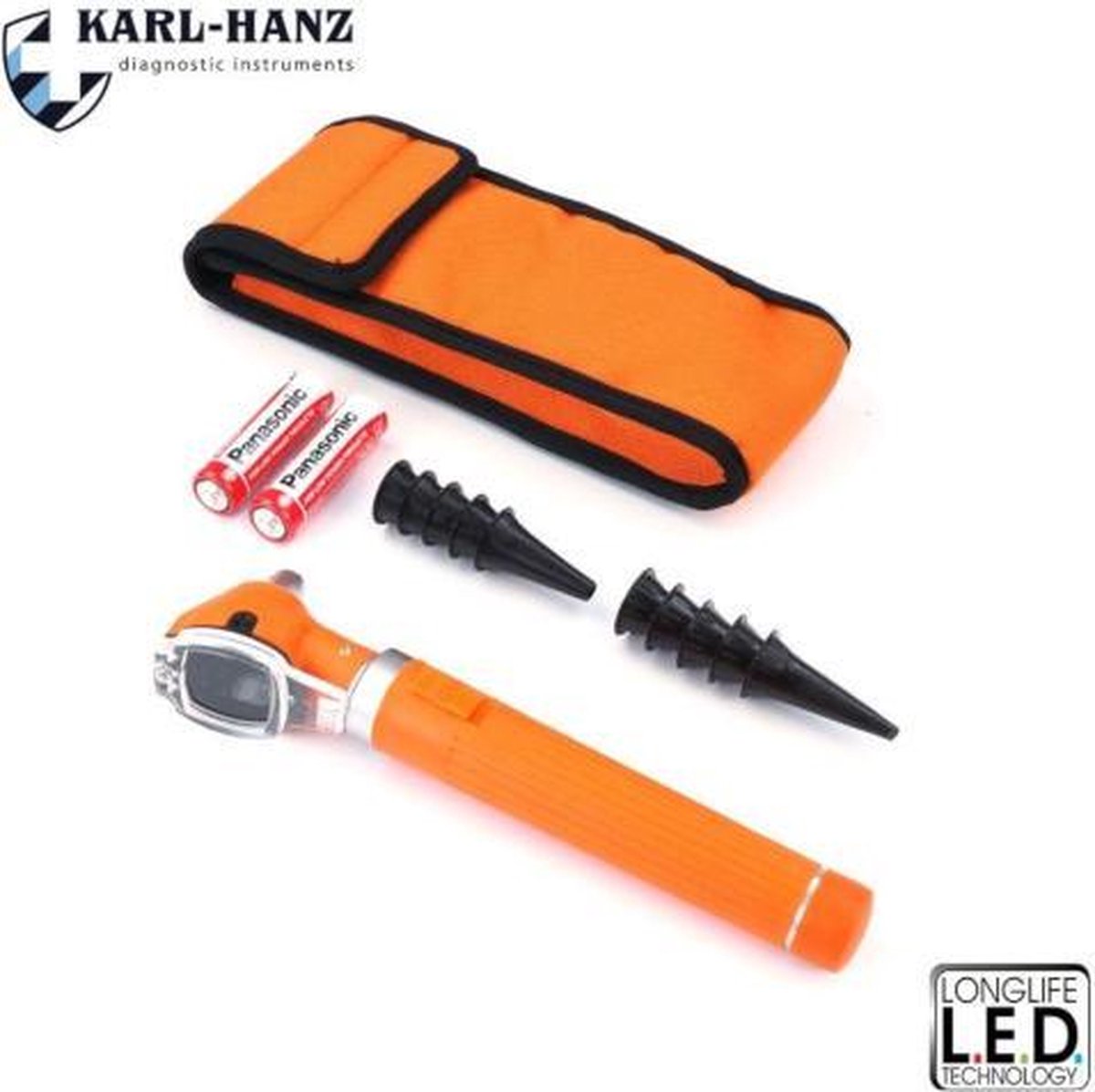 Karl-Hanz Fiber Optic Otoscoop oranje met LED verlichting