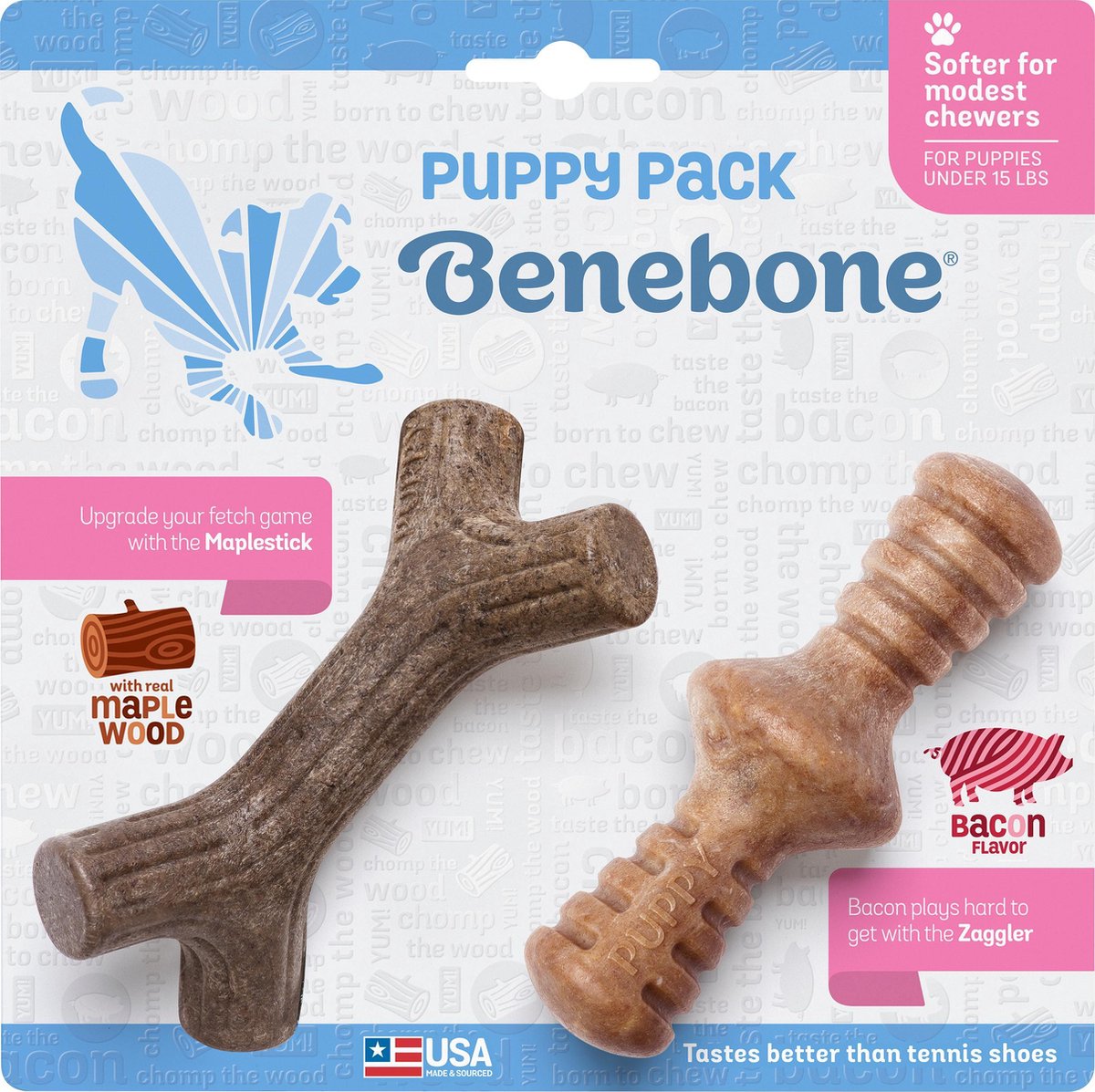 Jack and Vanilla - Benebone Maple Stick + Zaggler Bacon - voor puppy's tot 7 kg