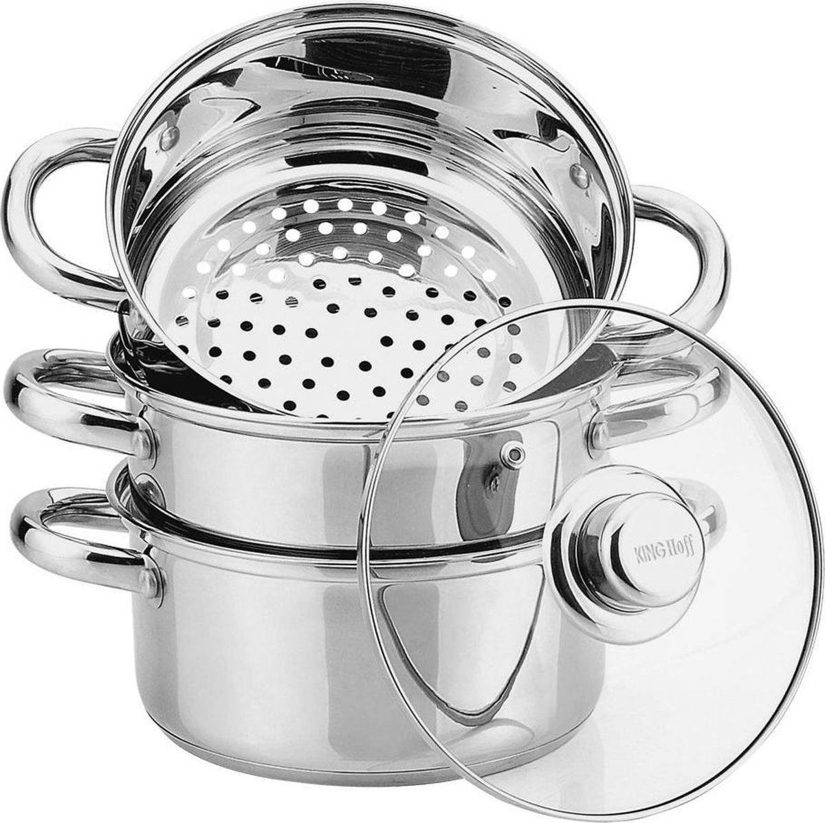 Stoompan 2.5 L – Rijststomer Groentestomer 4-Delig - Ø 18 cm - Roestvrijstaal Met Glasdeksel - FIRENZE