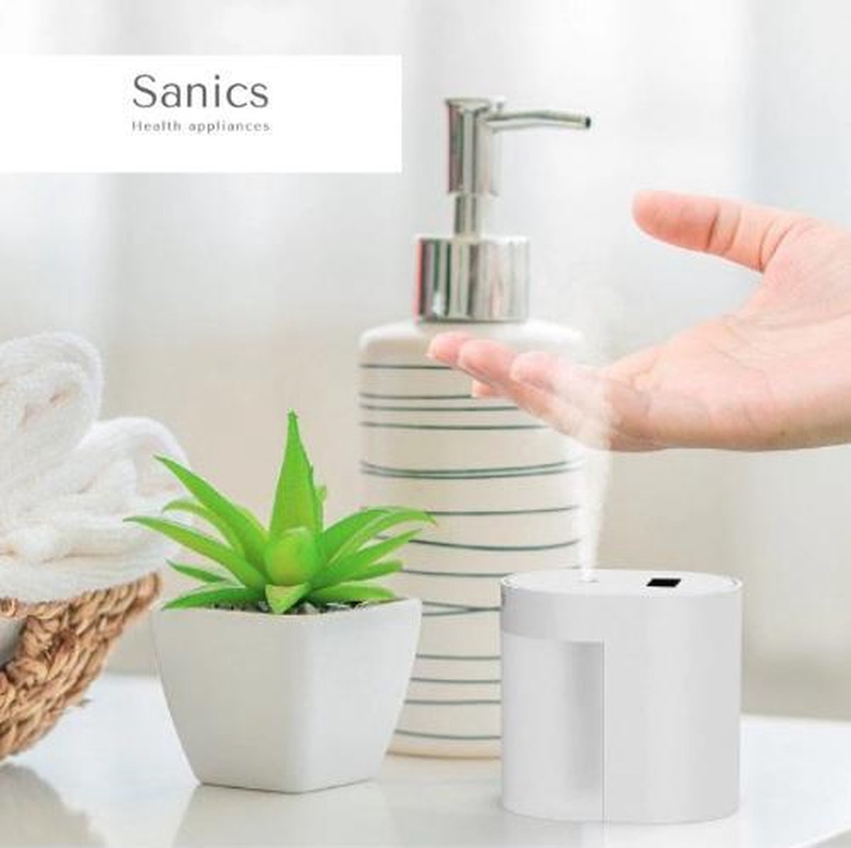 handalcohol spray dispenser handsfree no touch sensor accu wit - desinfectie zuil tafelmodel hand alcohol - alcohol - automatische elektrische pomp zeepdispenser zeeppomp - zeep ontsmettingsmiddel handgel handen - professioneel thuis werk keuken