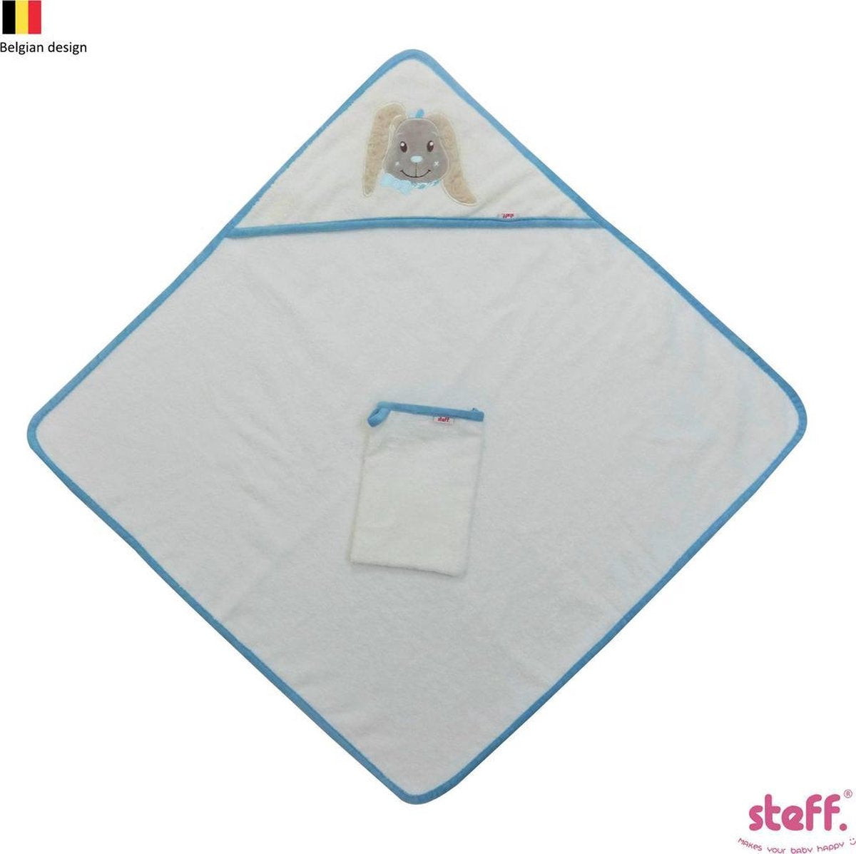 Steff konijntje "Rabbit" blauw badcape 70x70 cm met washandje 20x14 cm
