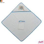 Steff konijntje "Rabbit" blauw badcape 70x70 cm met washandje 20x14 cm