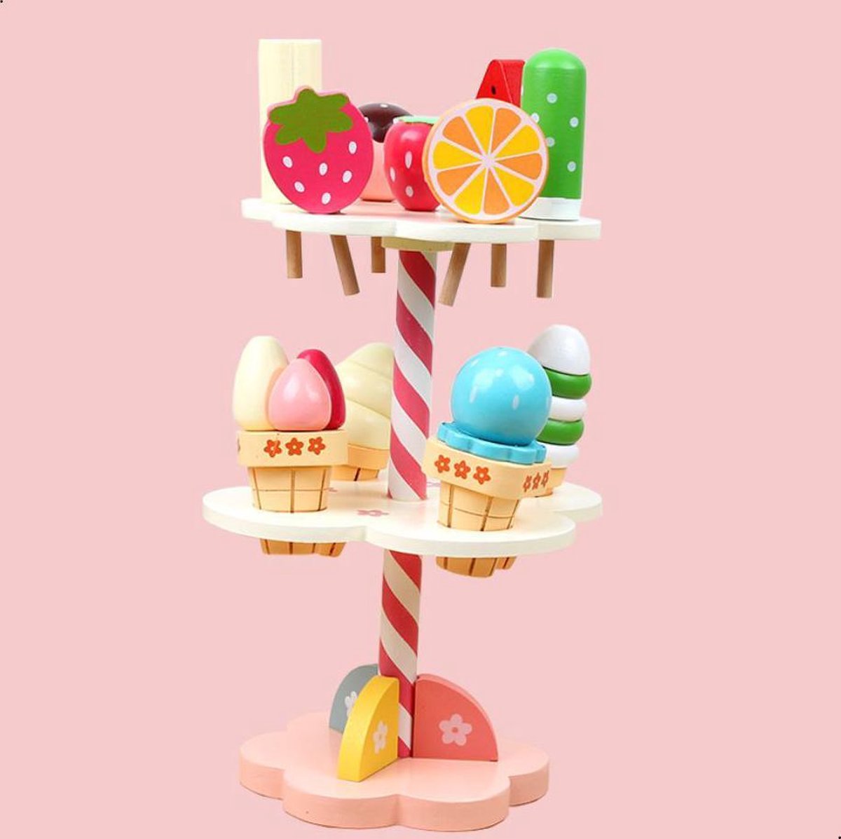 4yourkids - Houten Speelgoed ijsjes en snoepje set- 11 stuks - Met Houten Straberry Stand - Speelgoed eten en drinken - Rollenspel - kinderen