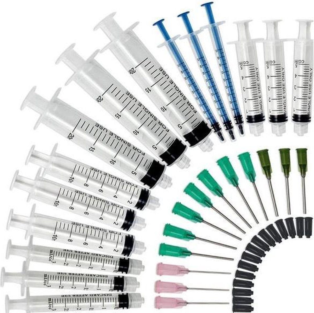 Pakket met 15 spuiten - doseerspuiten - injectiespuiten 20 ml * 10 ml *5  ml * 3  ml * 1 ml