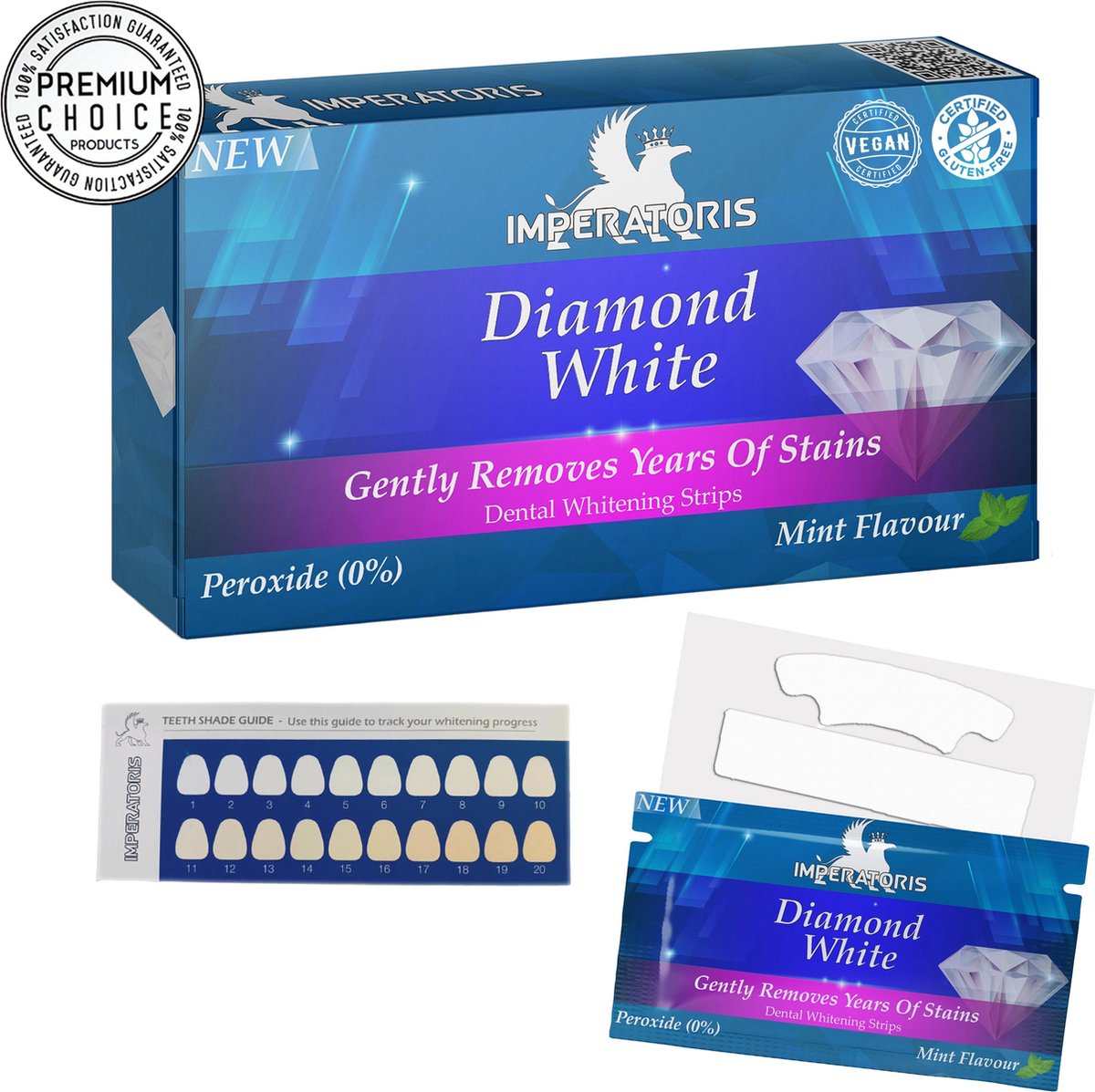Diamond White | Teeth Whitening Strips - 56x Tandenbleek Strips - Tandenbleken -  Zonder Peroxide (0%)- 100% Vegan & Gluten Free - White Strips Tanden - Tandenbleekset - Ideaal Cadeau - Tropical Mint