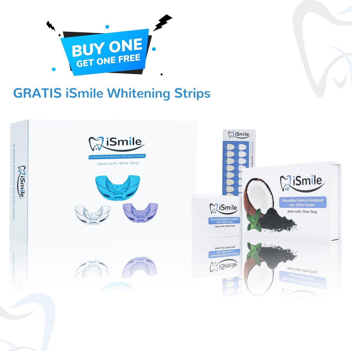 iSmile® - Charcoal Coconut Whitening Strips & Bitje voor Rechte Tanden - Rechte Tanden zonder Beugel - Tanden Bleken Strips - Charcoal Teeth Whitening - Teeth Whitening Strips - Houtskool & Kokos Strips - Zonder Peroxide