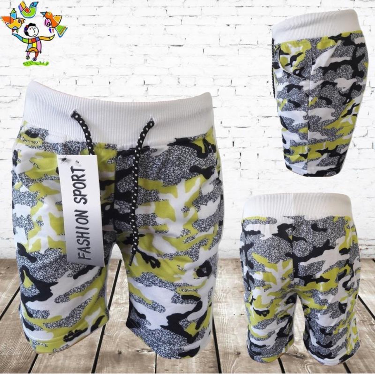 S&C Camouflage short geel 110/116