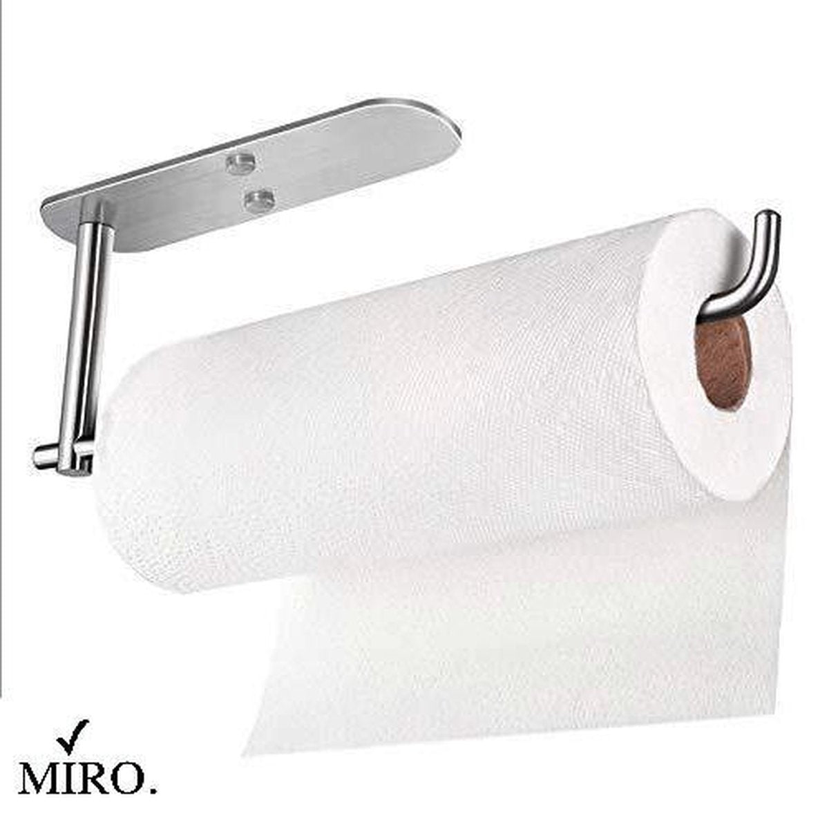 MIRO Keukenrol Houder RVS Rond Metaal Zilver Zelfklevend Staand en Liggend Hangend Foliehouder Keukenpapier Badkamer Toilet Keuken Badkamer Accessoires Keuken Accessoires