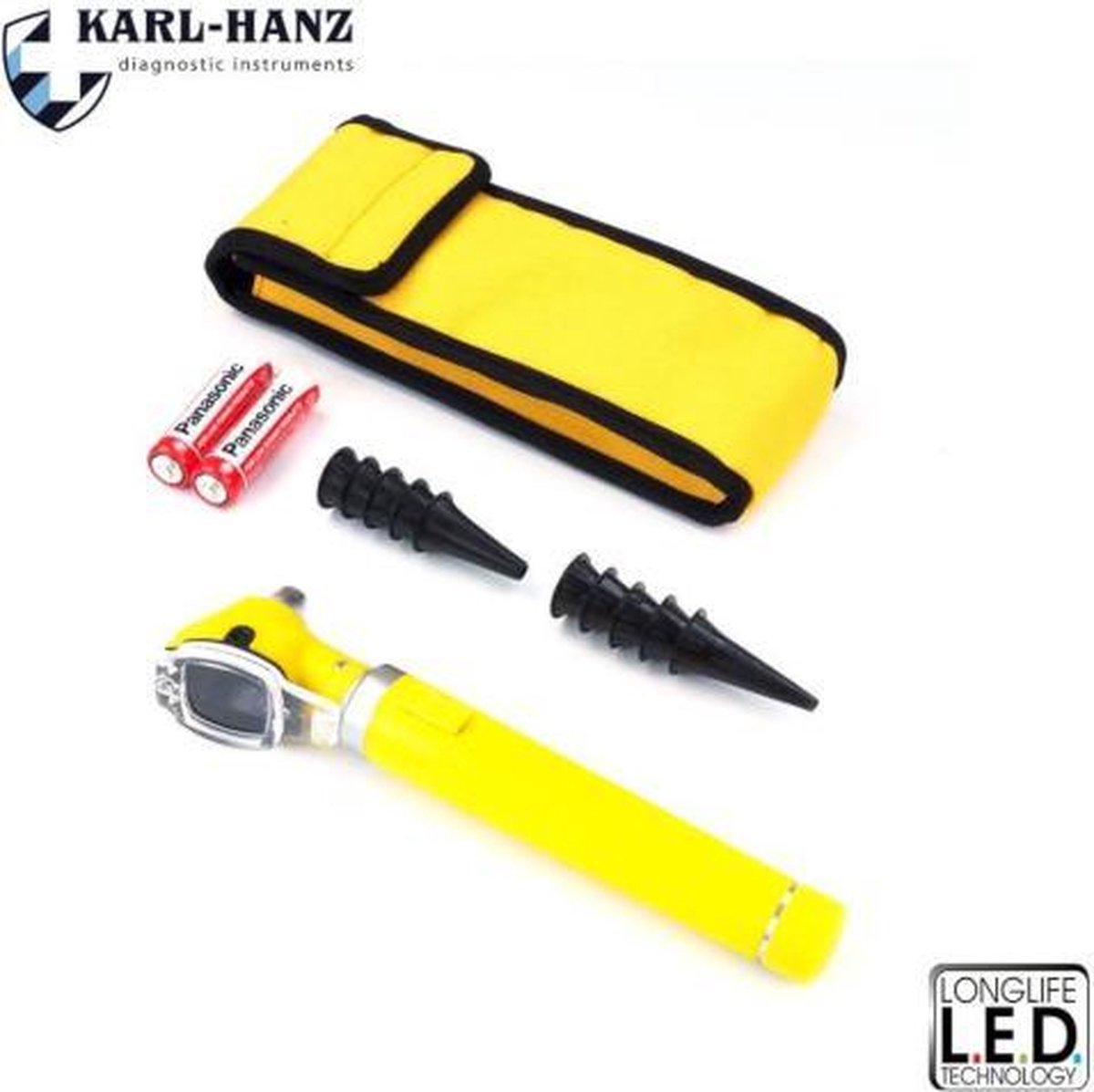 Karl-Hanz Fiber Optic Otoscoop geel met LED verlichting