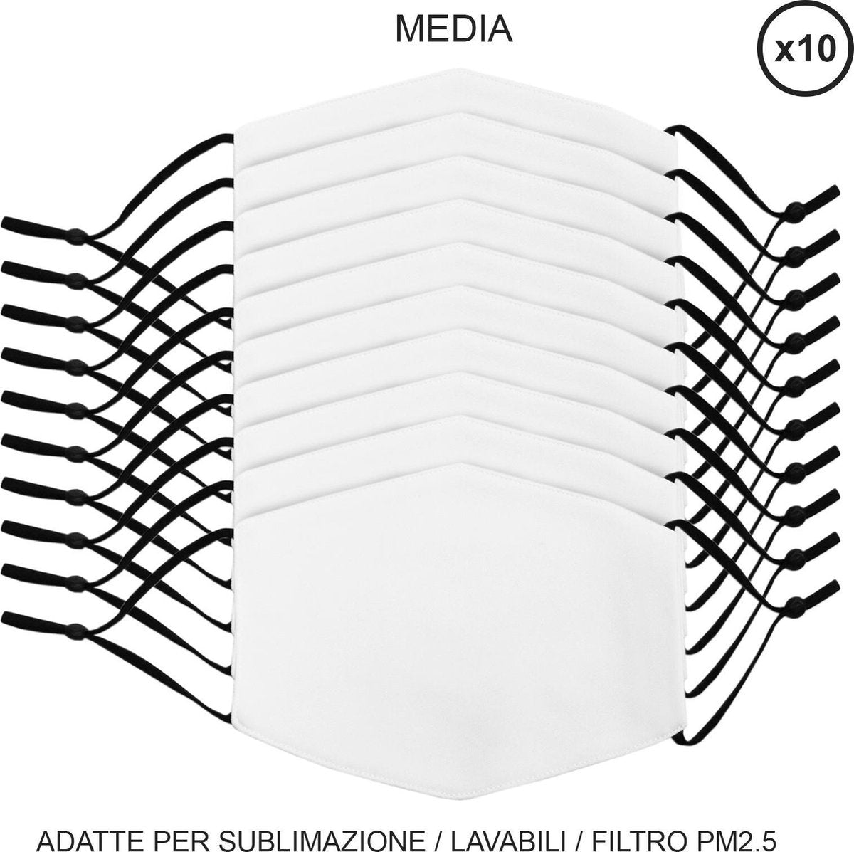Sublimatie Mondkapjes - Medium - Set van 10 - Bedrukbaar - Blanco - 16 x 11cm - handwasbaar - vijf laagse filter PM2.5 - verstelbaar - mondmasker herbruikbaar