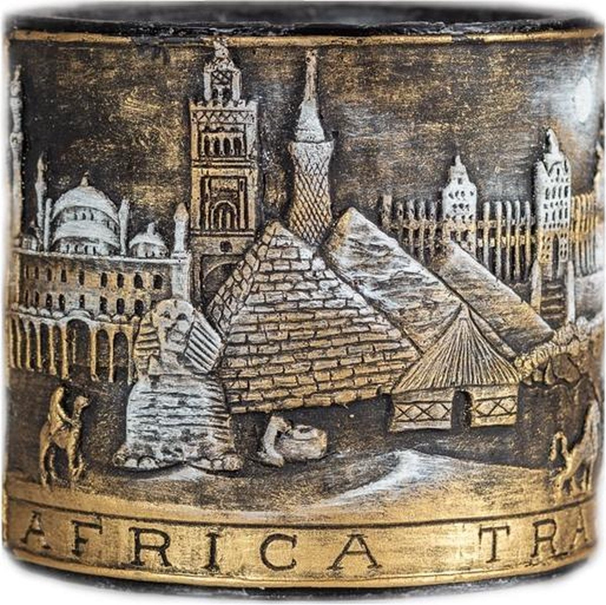 Rond zwart Africa travel wax windlicht 95/100 (incl. 1 stuk 3 uurs theelicht)