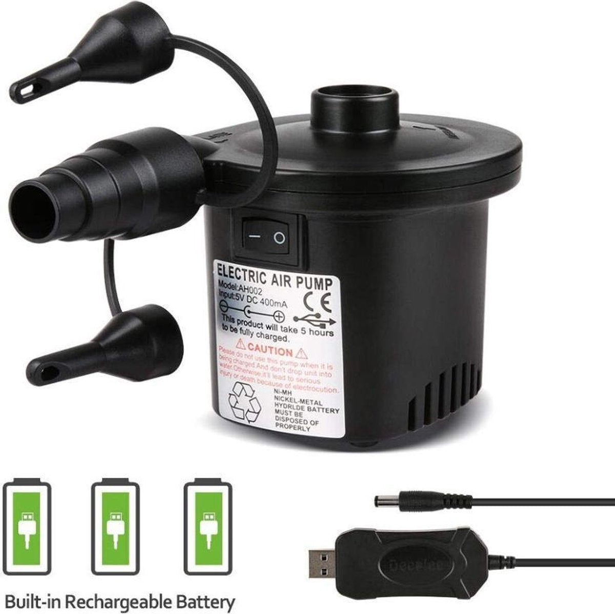 Elektrische Pomp Luchtbed Oplaadbaar USB Opblazen En Leeg Laten Camping Festival Tuin