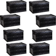 relaxdays 8er set vouwkrat met deksel - boodschappenkrat - stapelbaar - plooibox zwart