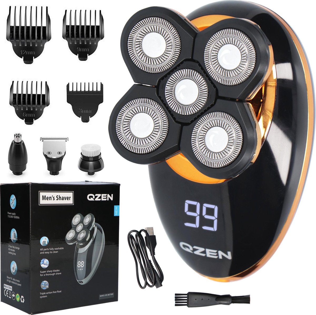 Qzen - 4 in 1 scheerapparaat - Tondeuse - Baardtrimmer - Haartrimmer - Neustrimmer - Draadloos - Mannen en Vrouwen