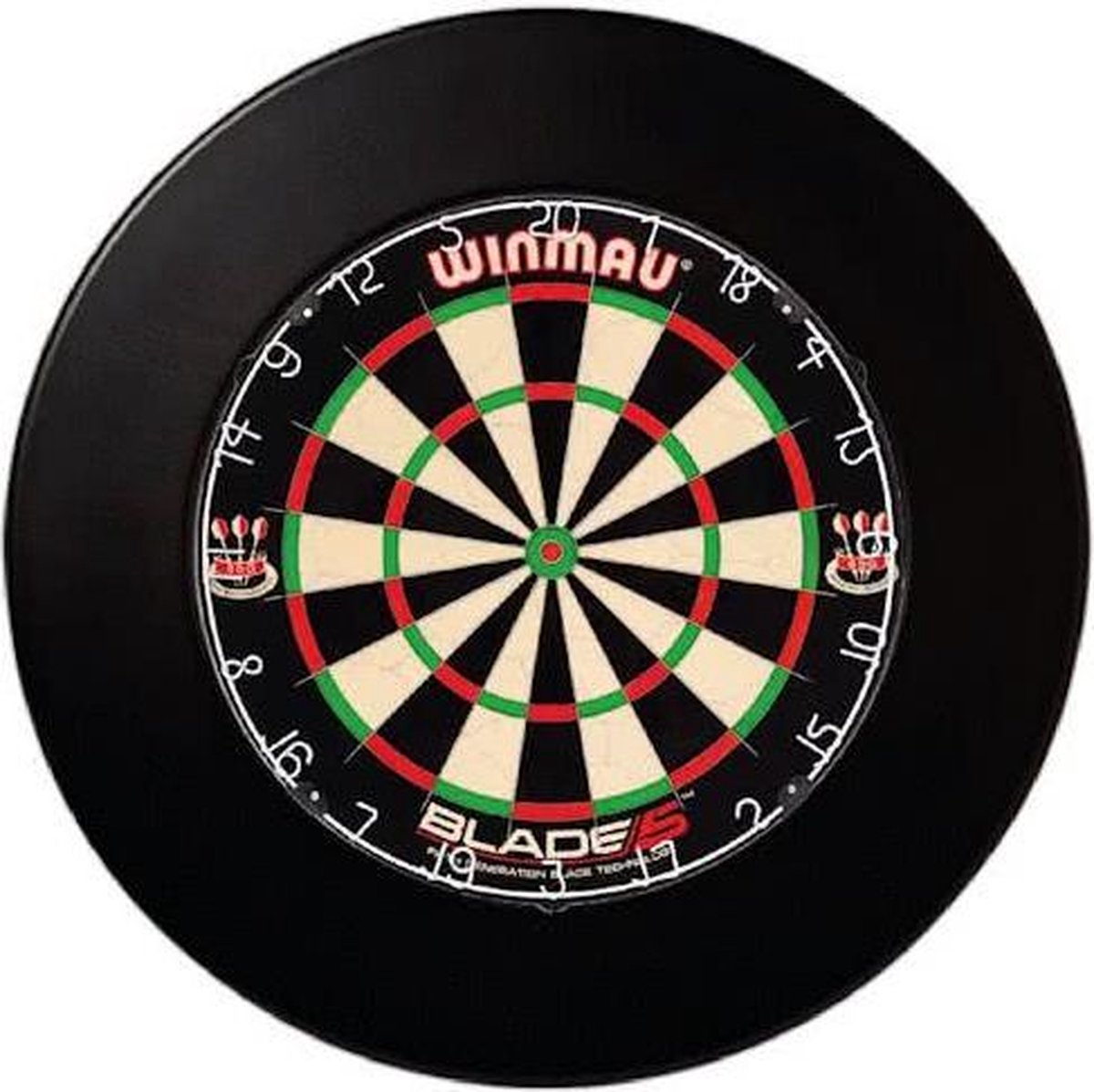 winmau blade 5 incl. rubberen surround ring zwart en scorebord
