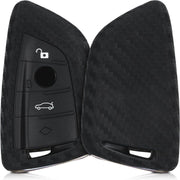 kwmobile autosleutelhoes voor BMW 3-knops Smart Key autosleutel - Siliconen beschermhoes in zwart - Carbon design