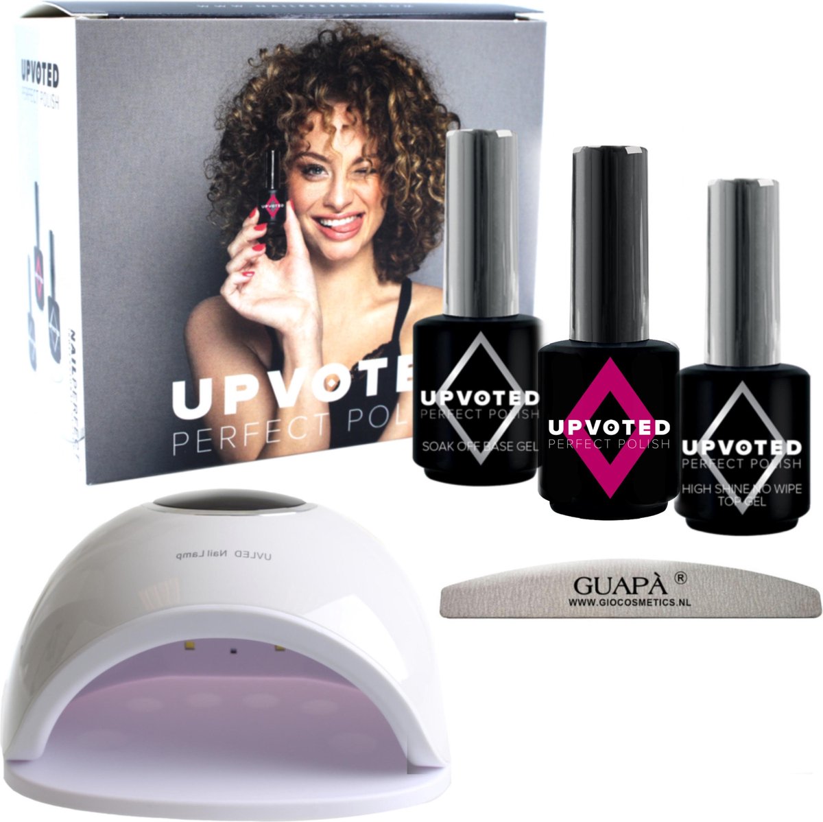 GUAPÀ® Gellak Starterspakket | Nagellamp UV / LED | Donker Roze Gel Nagellak | Base- & Top Gel