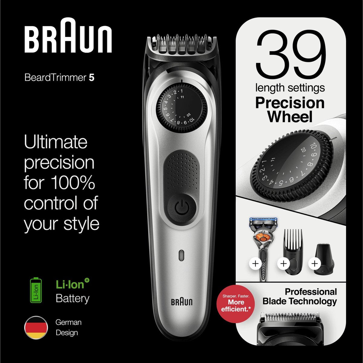 Braun BT5260 Baardtrimmer En Haartrimmer Voor Mannen - 39 Lengte-instellingen - Zwart/Metaalzilver