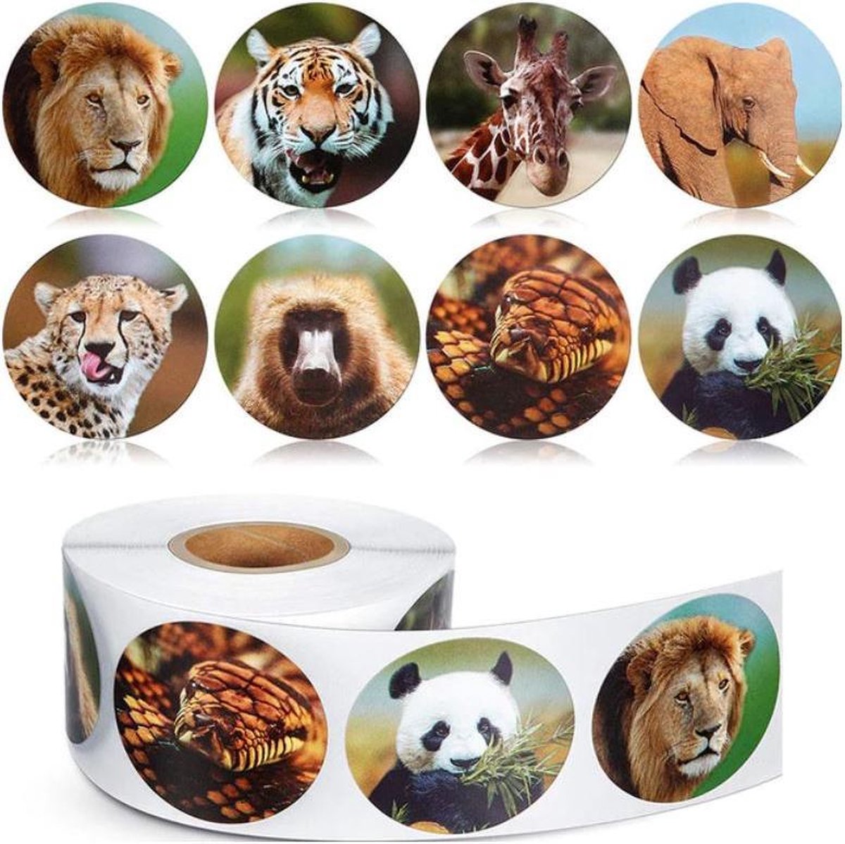 500 stickers op rol wilde dieren 2