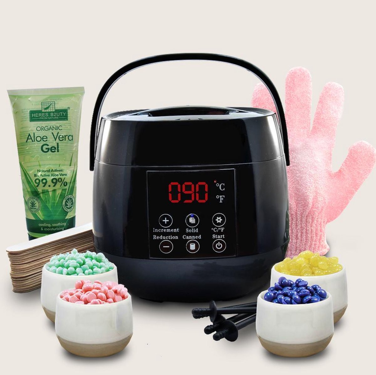 Senpurna® Wax Apparaat PREMIUM set zwart incl. 800 gram Wax Beans - Aloe Vera Gel - Cadeau - Neusontharing - Neus wax sticks - 20 Wax spatels - Wax Ontharen - Wax Beans - Wax Verwarmer - Wax Heater - Epileren - Harsapparaat - Ontharing