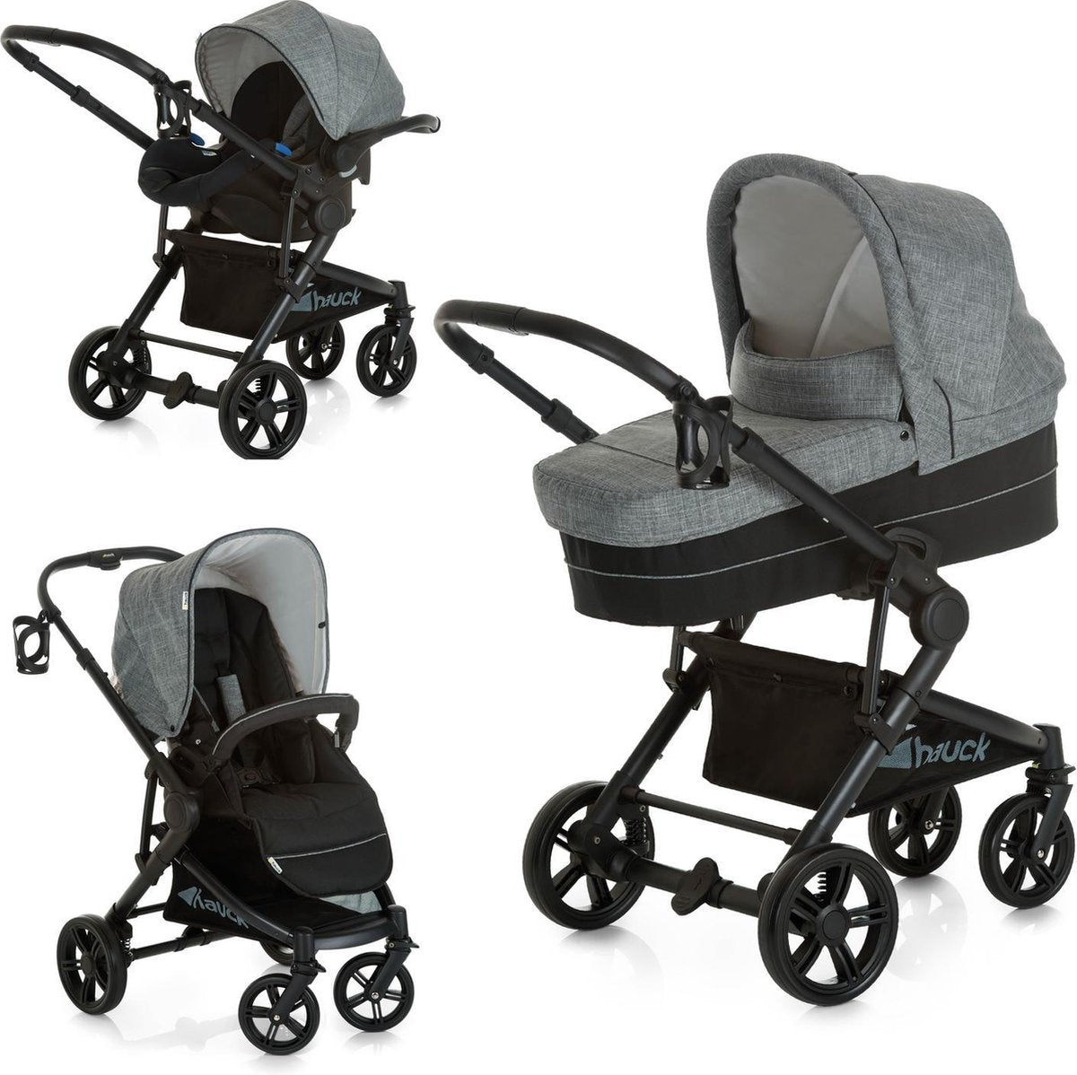 Hauck Atlantic Plus Trio Set Kinderwagenset - Melange Grijs/Caviar