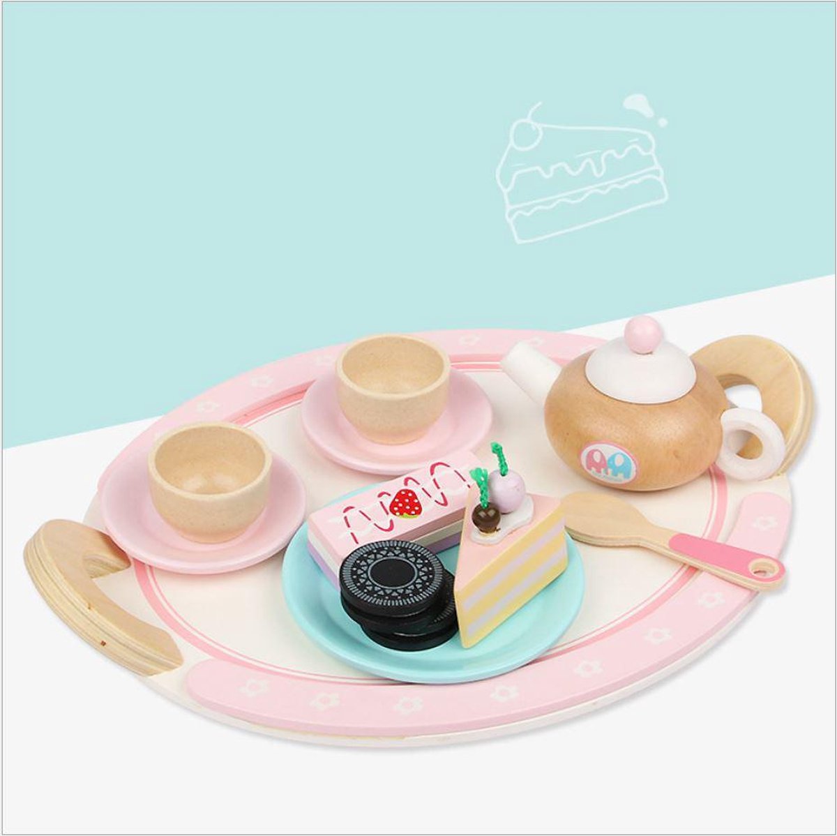 4yourkids - Houten Speelgoed thee en gebak set - 12 stuks - Speelgoed eten en drinken - kinderen