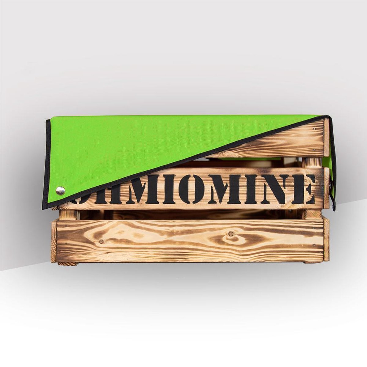 Ohmiomine Transporter Fietskrat Gebrand Hout inclusief Appeltjesgroen Afdekhoes