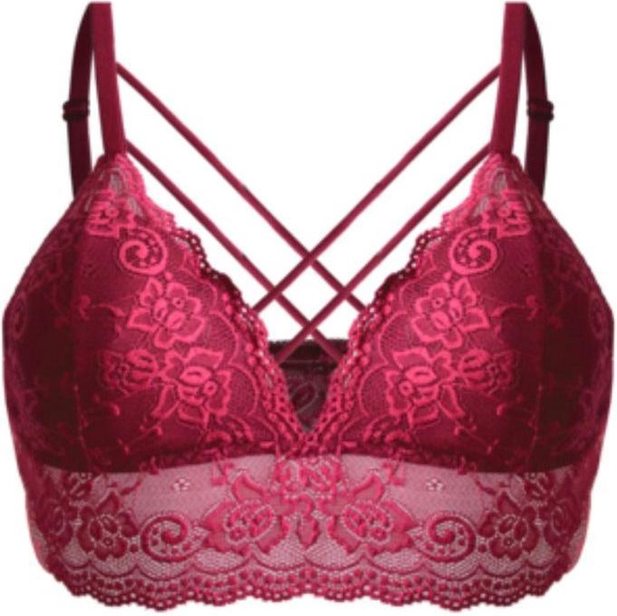 Dames bralette van kant met dunne schouderbandjes 36/38 cup B/C bordeaux rood
