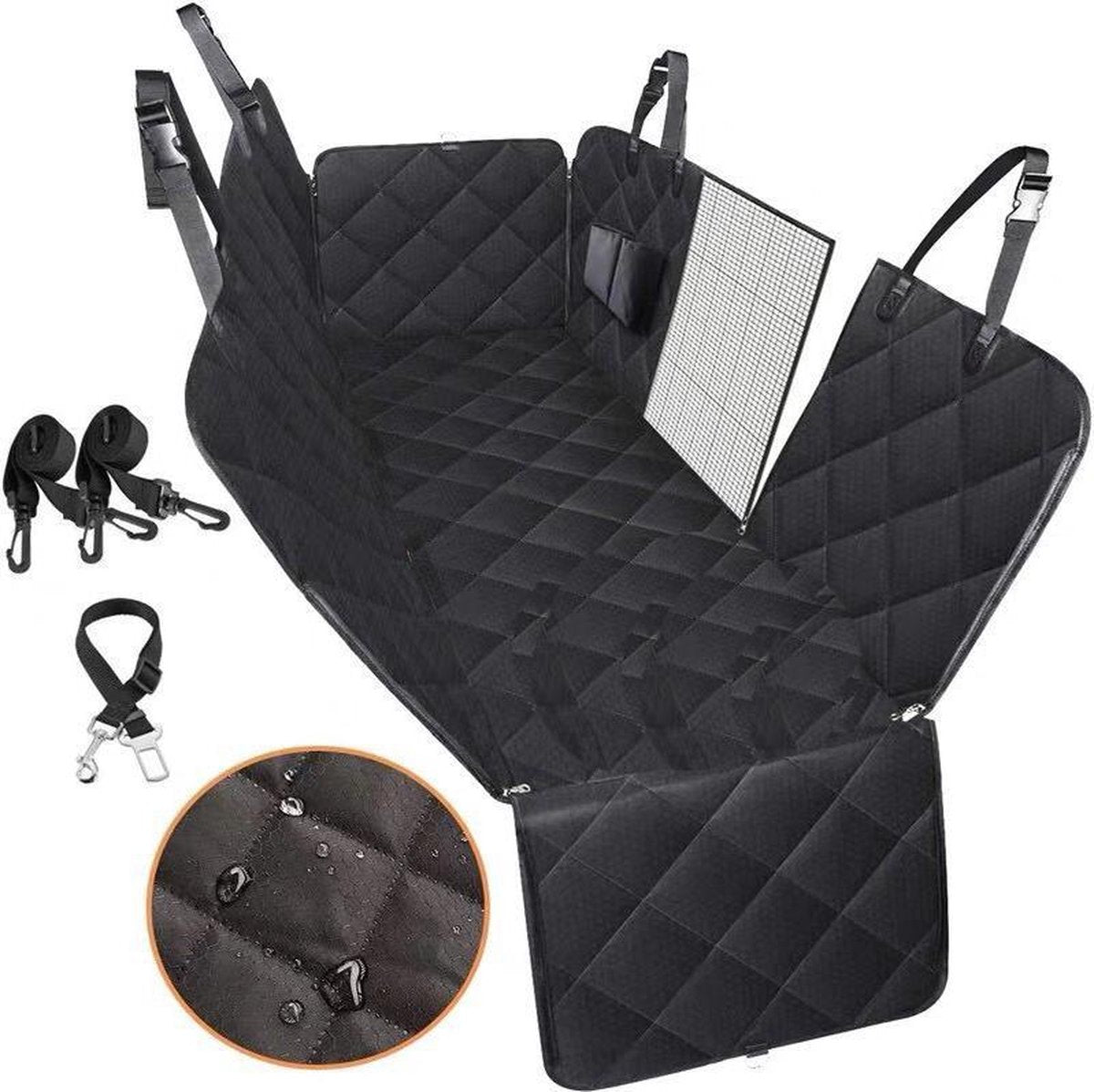 TDR - Hondendeken Auto Achterbank en Kofferbak - Beschermhoes - Hondenkleed - Honden Deken Auto Achterbank - 137x147 cm - Zwart