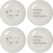 Bordenset 4 stuks Ø˜20 cm "Vandaag is mijn lievelingsdag" en "Hondje" - wit