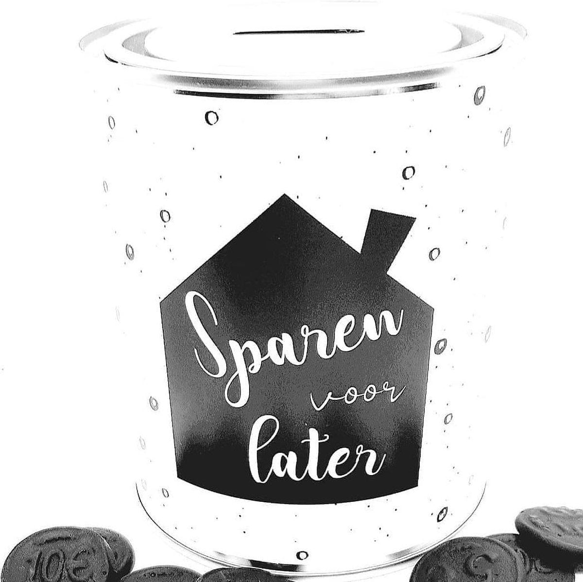 Spaarblik - Sparen voor Later - spaarpot nieuw huis kadoblik 750ml 10 x 12 cm herbruikbaar