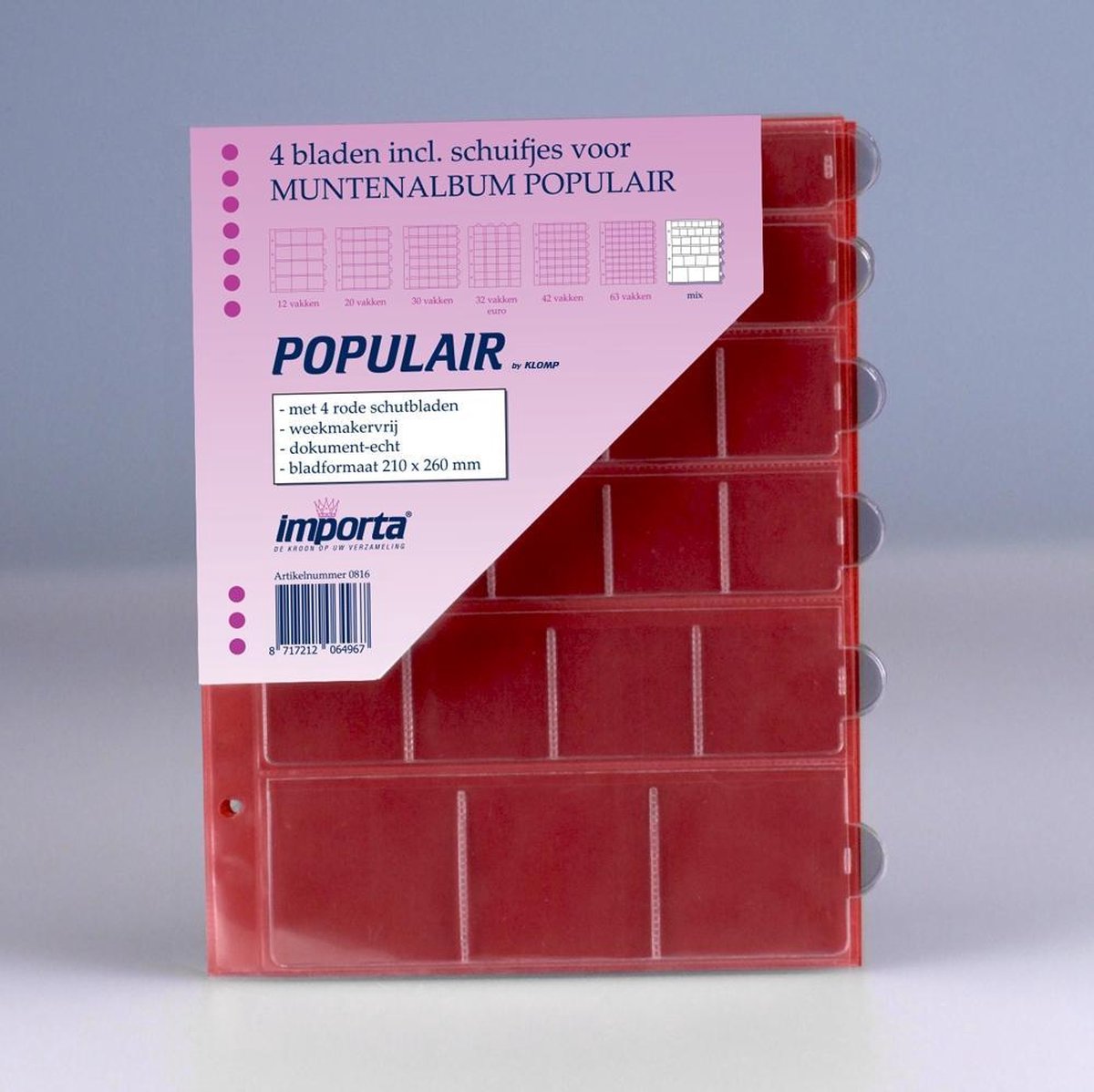 Importa populair muntalbumbladen 4 stuks mix rode schutbladen