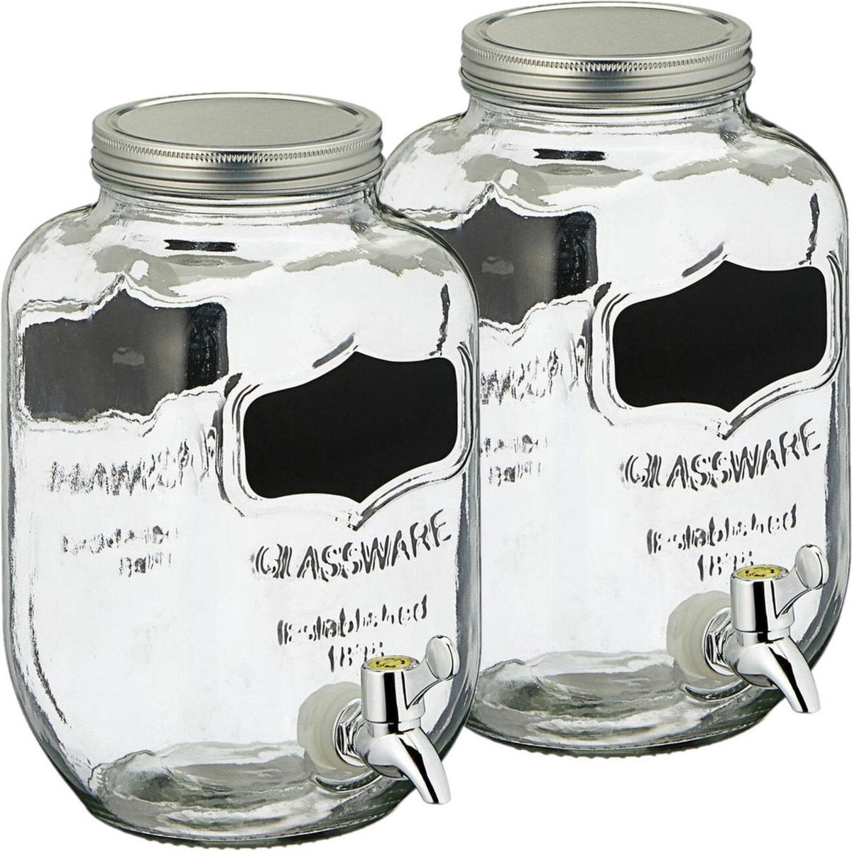 Set van 2x stuks glazen drankdispensers/limonadetap met krijtbord 3