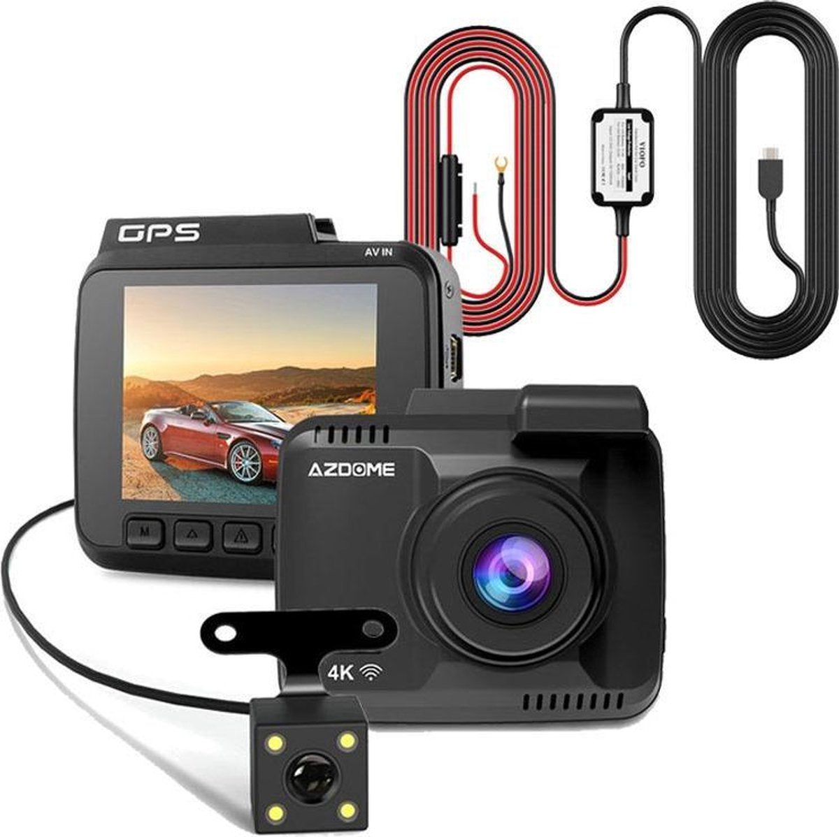 AZDome GS63H 4K 2CH Dual dashcam voor auto - Continue voeding