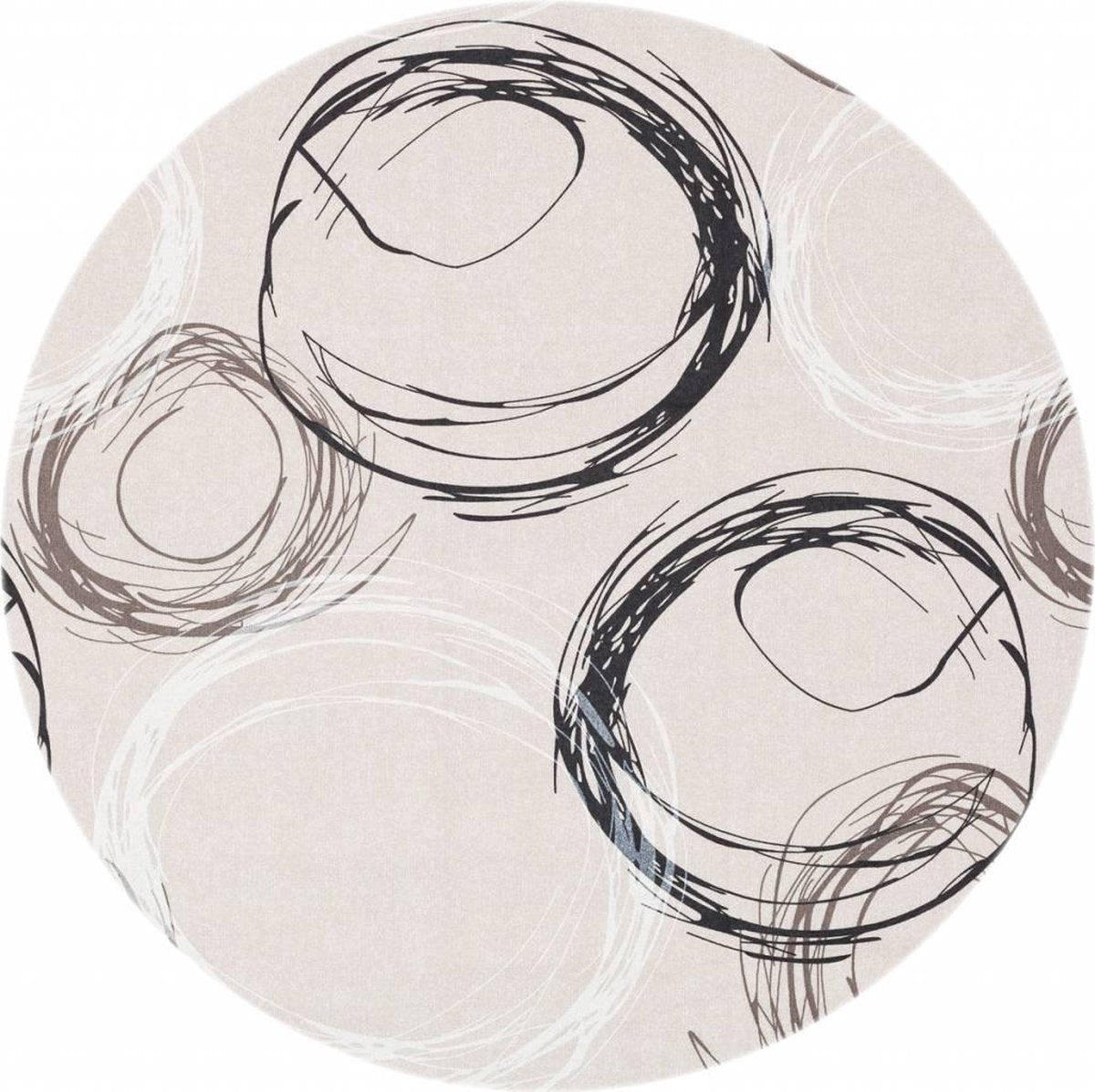 MixMamas Rond Tafelkleed Gecoat - Ø 140 cm - Painted Circles - Beige/Zwart