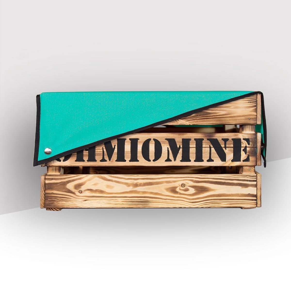 Ohmiomine Transporter Fietskrat Gebrand Hout inclusief Turquoise Afdekhoes