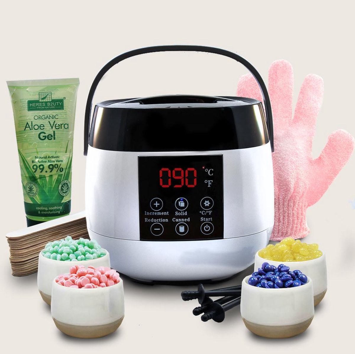 Senpurna® Wax Apparaat PREMIUM wit set incl. 800 gram Wax Beans - Aloe Vera Gel - Neusontharing - Cadeau - Neus wax sticks - 20 Wax spatels - Wax Ontharen - Wax Beans - Wax Verwarmer - Wax Heater - Epileren - Harsapparaat - Ontharing