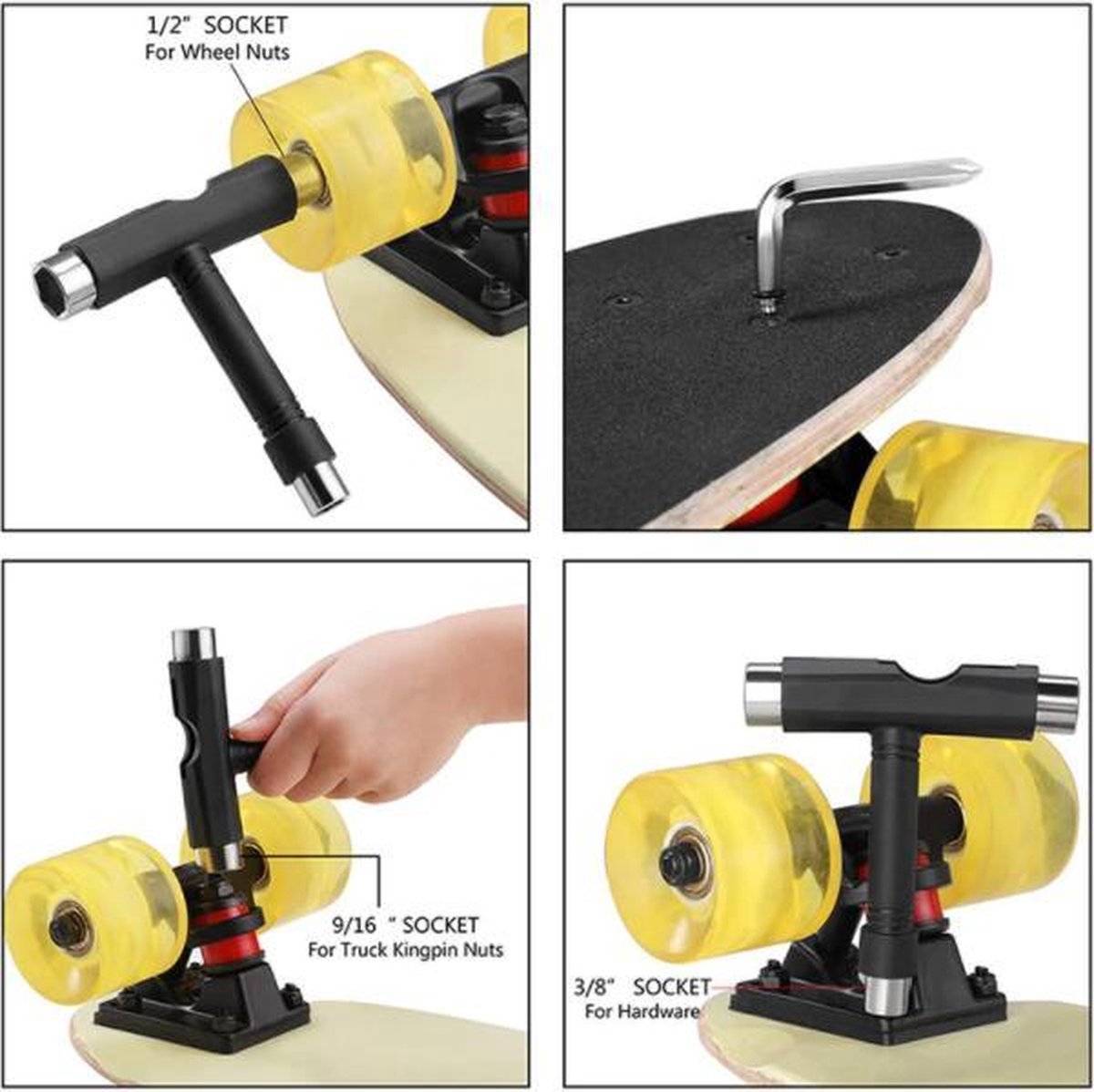 EPIN | Skateboard Tool | T-Tool | T Sleutel | Longboard | Skateboard | Skate Tool | ZWART