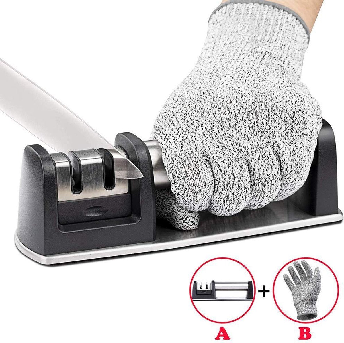 Messenslijper - RVS - Anti-Slip - Ergonomisch - Polijsten- Botte Messen- Door Trekslijper + Handschoen