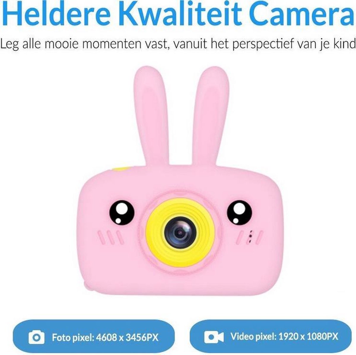 Rabbit Kindercamera | Vlog camera| Fototoestel voor kinderen | Kinderfototoestel | Full HD 1080P | + 32GB SD kaart | Roze