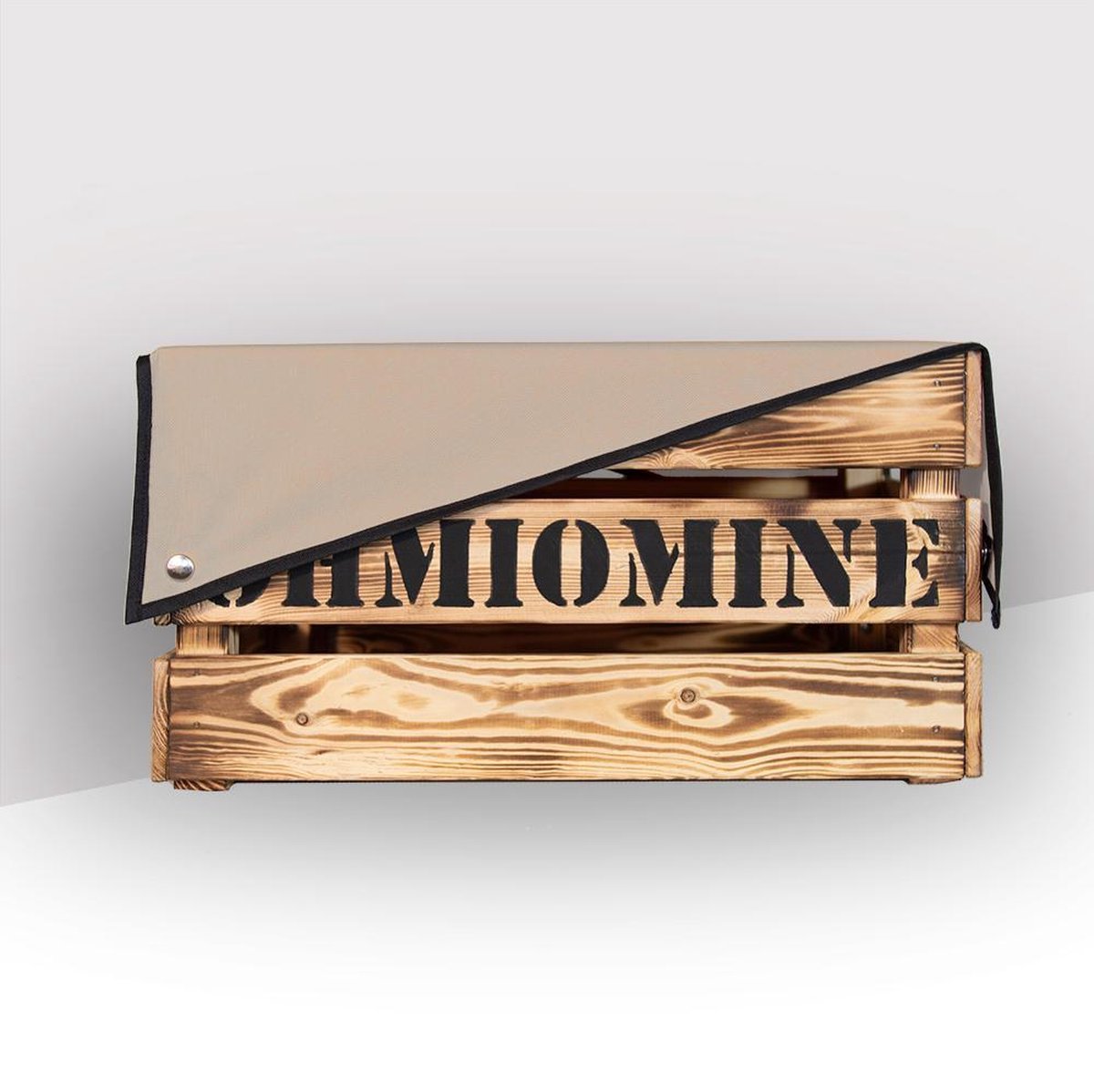 Ohmiomine Transporter Fietskrat Gebrand Hout inclusief Beter Beige Afdekhoes