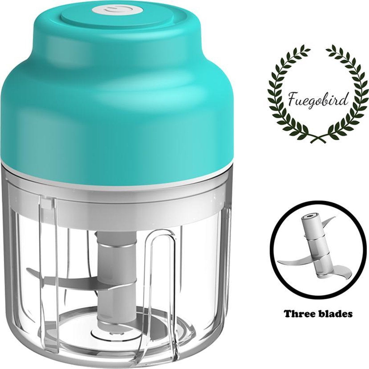 Fuegobird Hakmolen - 250 ML Mini - Knoflook Chopper - Groente Chopper - Elektrische Uiensnijder - met 3 scherpe messen voor knoflook groenten fruit vlees multi-chopper- Blauw
